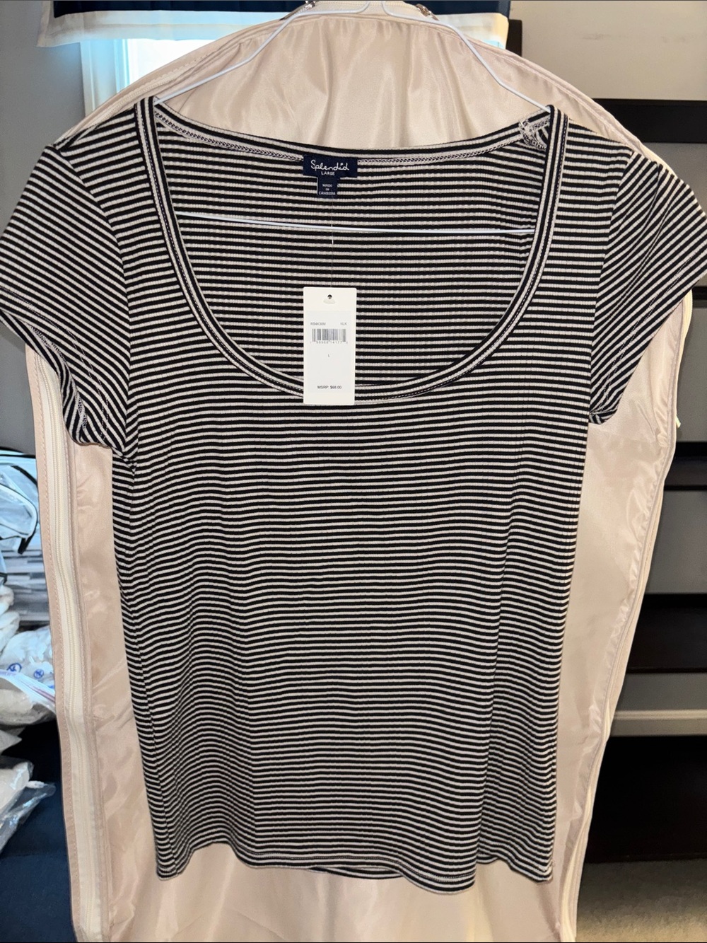 Splendid Black & White Striped Scoop Neck Tee